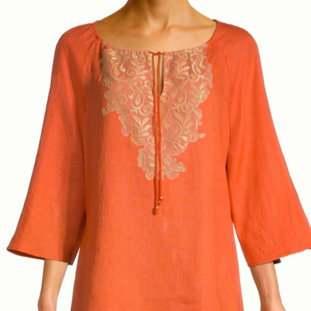 Chico's Orange Embellished Tunic with Relaxed Sleeves